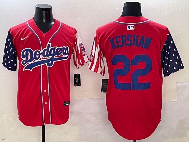 Men Los Angeles Dodgers #22 Kershaw Red a generation of national flags Joint name 2025 Nike MLB Jersey style 1